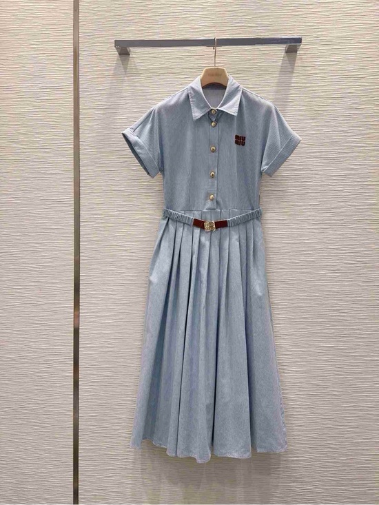 Miu Miu Dresses & Skirts - Miu Miu Light Blue Pleated Shirt Dress with Slim Belt